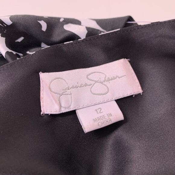 JESSICA SIMPSON Black White Floral Sleeveless Formal A-Line Dress Size 12 - Picture 3 of 11